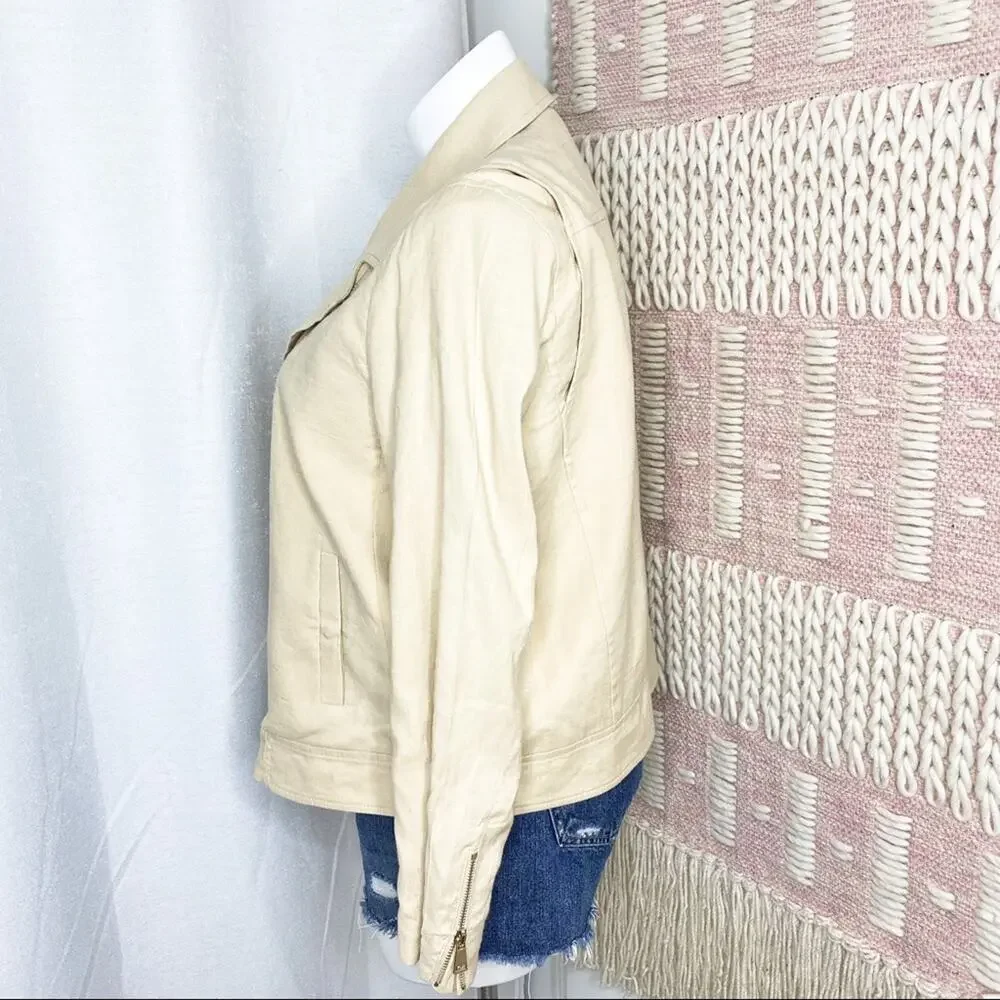 Cuyana Sand Linen Blend Moto Zip Up Jacket Women’s XL - Picture 3 of 9